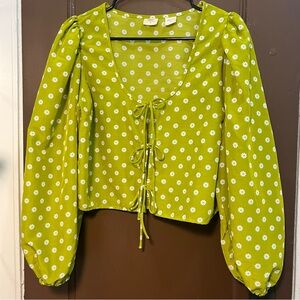 Levi's Women’s Top Puff Sleeve Floral Cropped  Blouse Green Cottagecore Size M